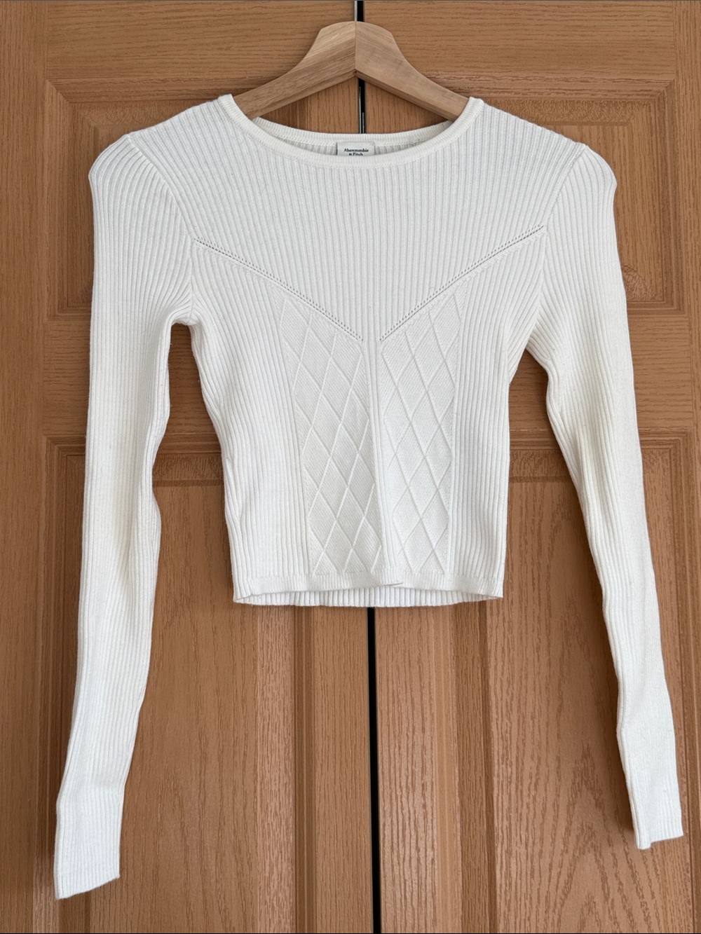 Abercrombie & Fitch Cream women’s Ribbed Diamond-Panel Crewneck Sweater top XS
